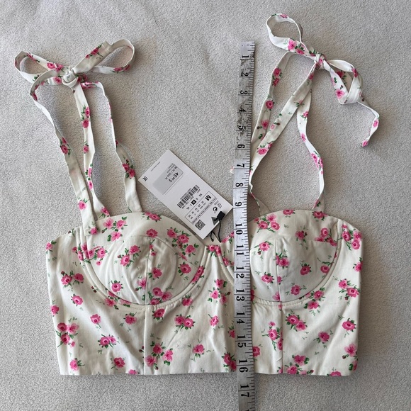 NWT Zara Linen Blend Floral Crop Top M - Picture 7 of 14